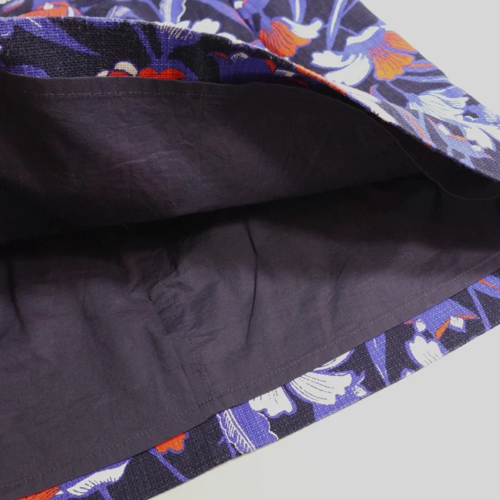 J Crew Mini Skirt 10 Blue Floral Print‎ Basketweave Mod Whimsical